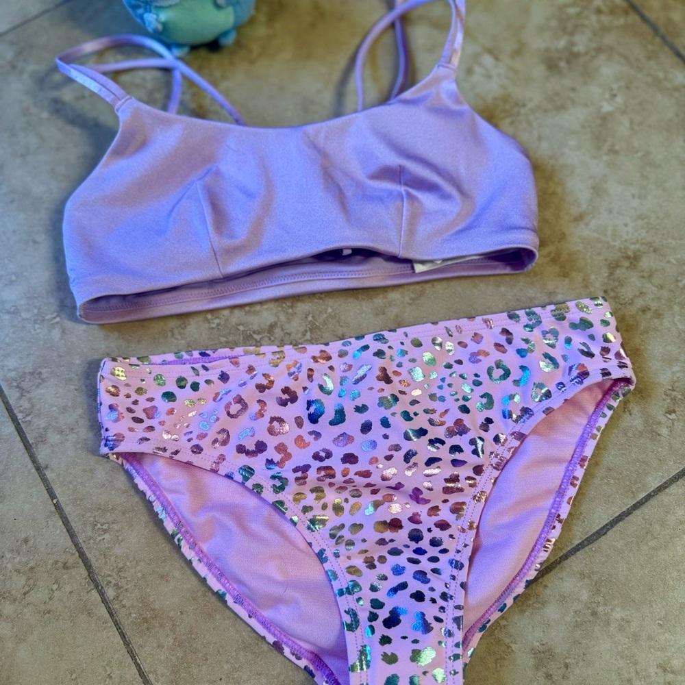 B magical  Kids Swim Bikini in Pink  Leopard Print with H &M Bikini top